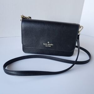 Kate Spade New York Black Saffiano Leather Crossbody Wallet Clutch Chain Strap